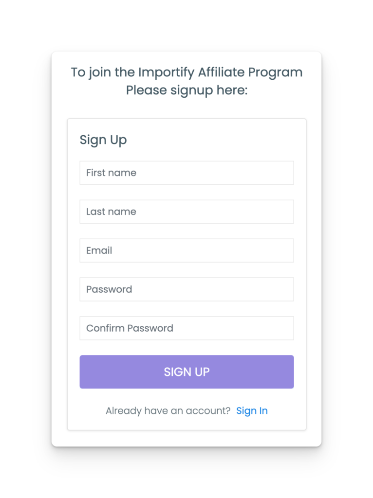affiliate signup page